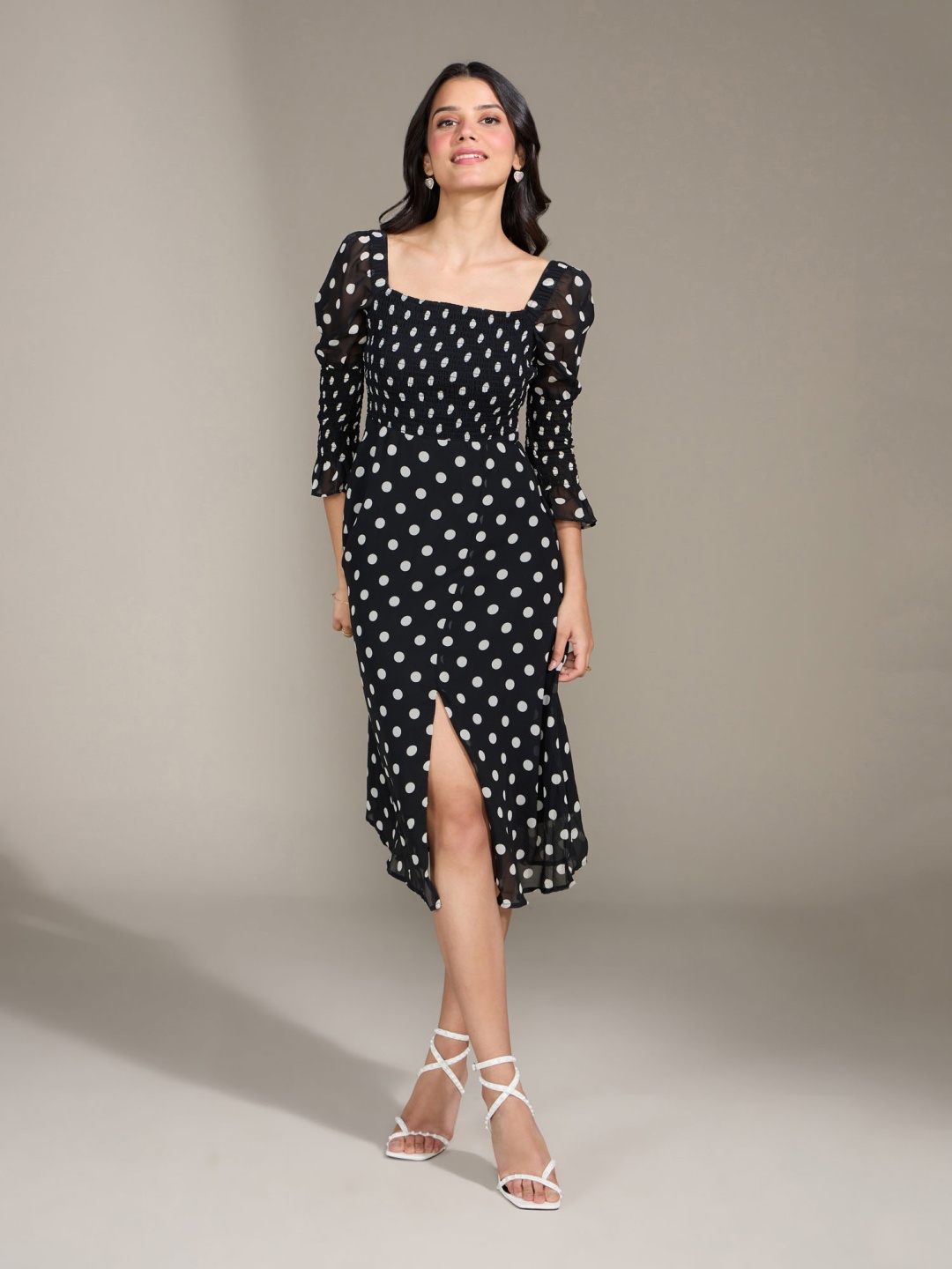 

20Dresses Women Black & White Polka Print Fit and Flare Dress