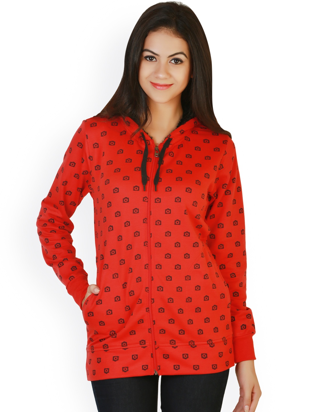 

Belle Fille Red Printed Hooded Sweatshirt
