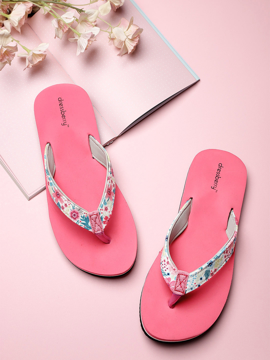 

DressBerry Women Pink & White Floral Print Thong Flip-Flops