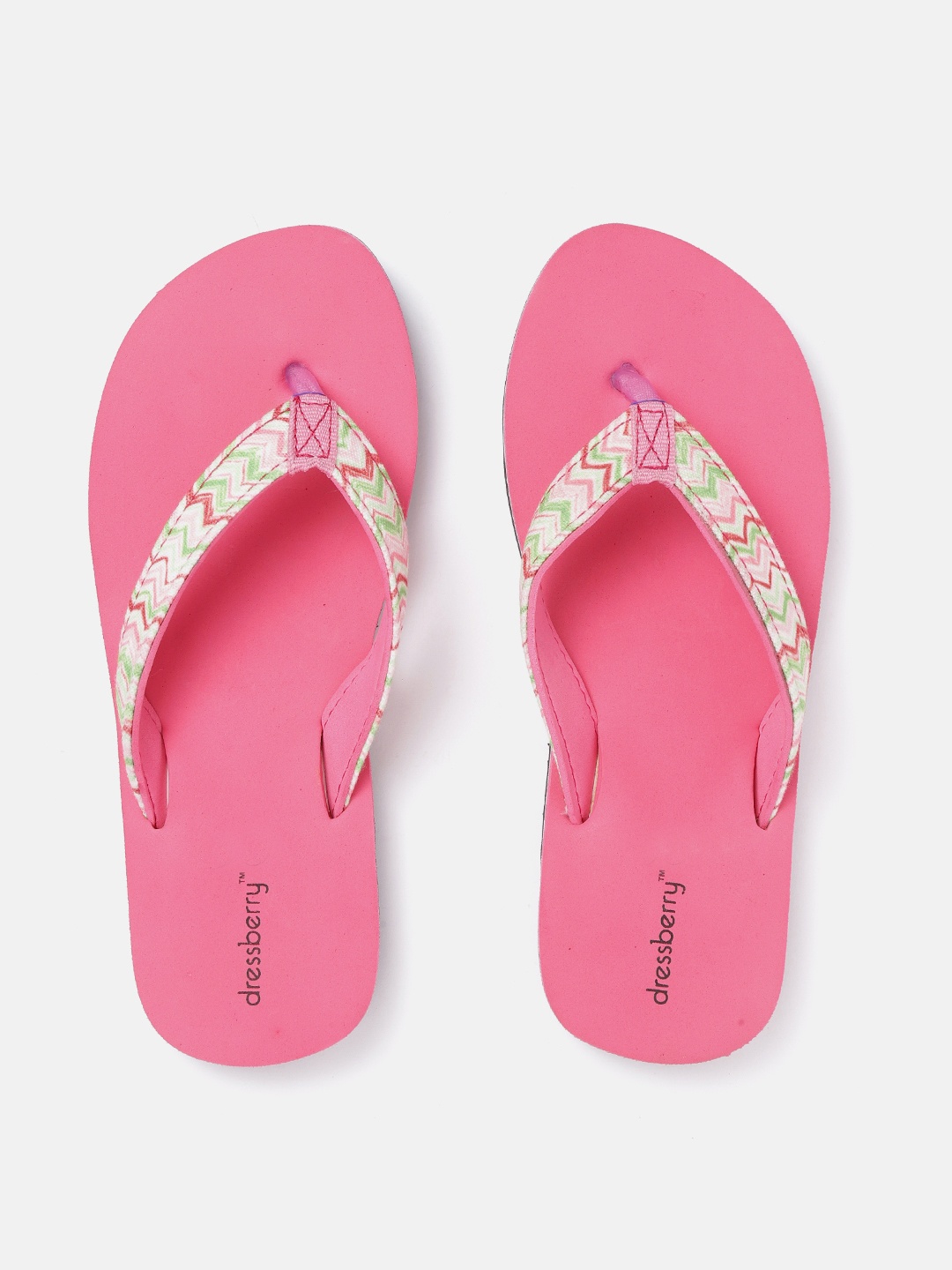 

DressBerry Women Pink & Green Printed Thong Flip-Flops