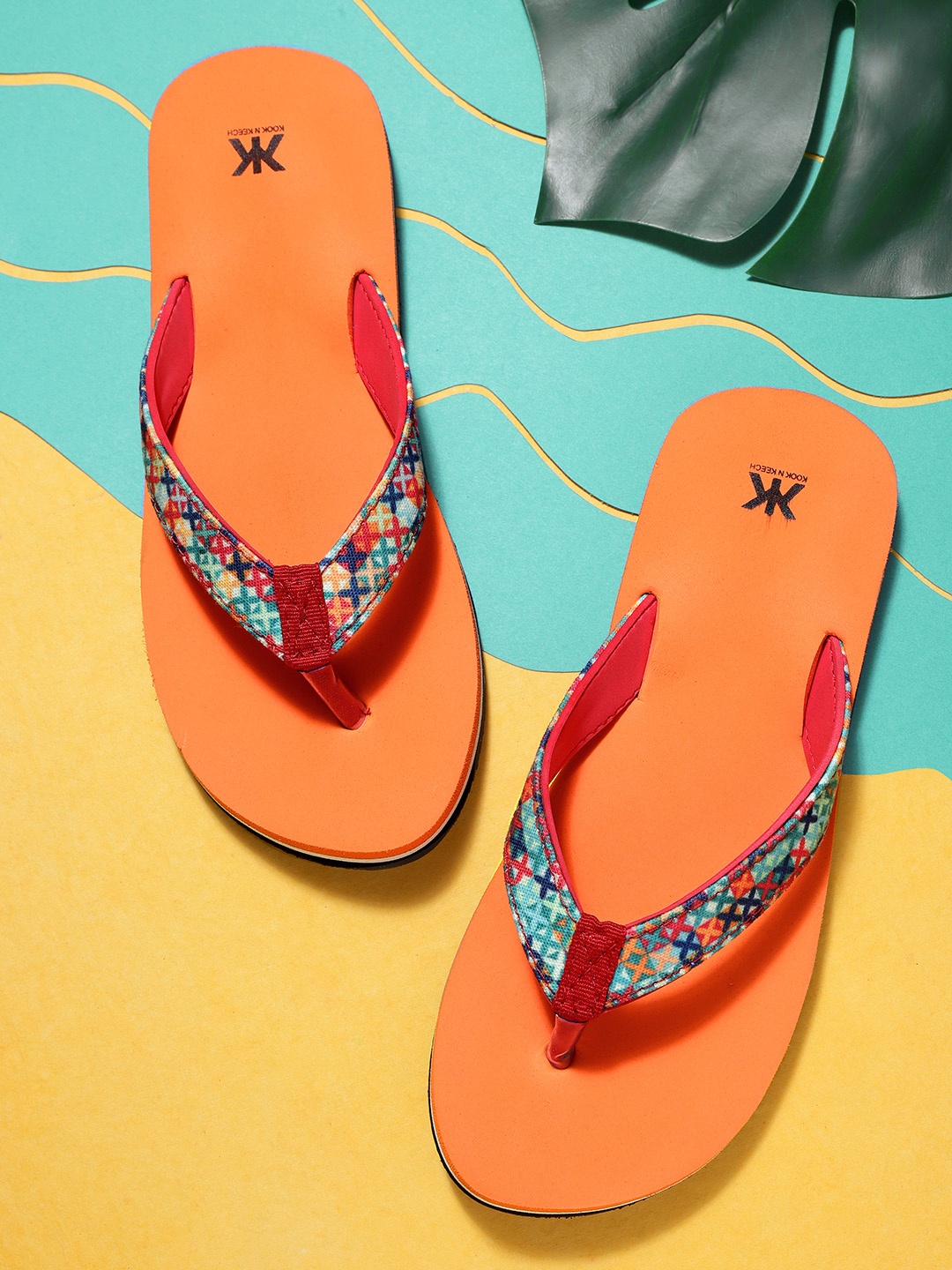

Kook N Keech Women Red & Sea Green Printed Thong Flip-Flops