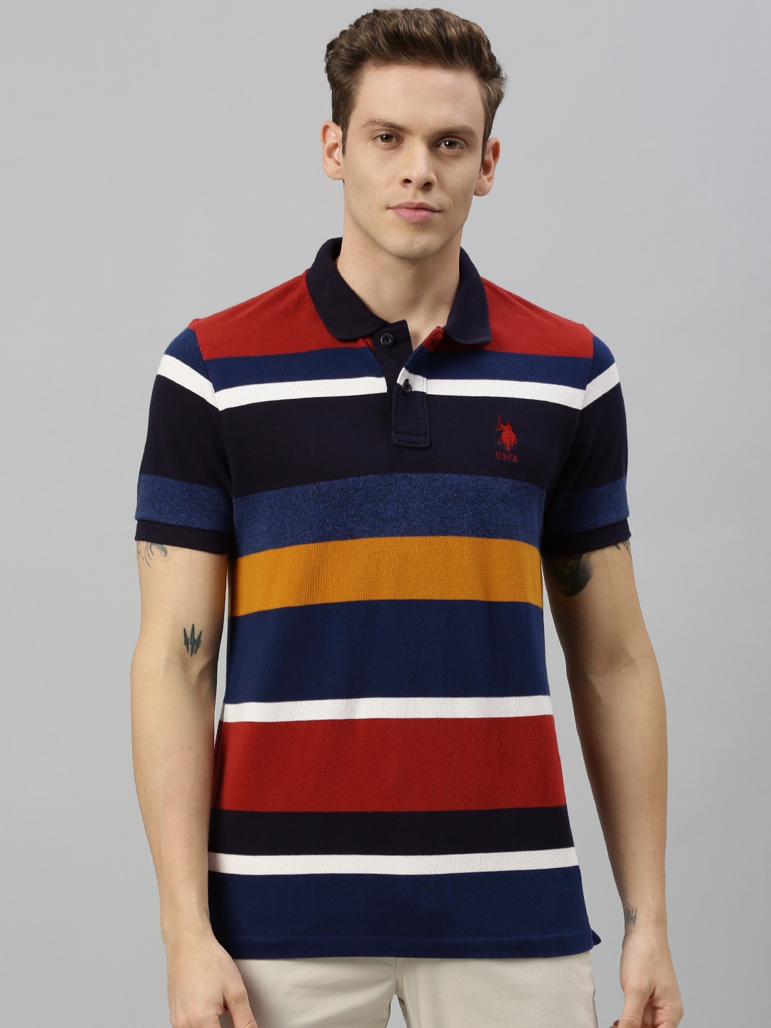 

U.S. Polo Assn. Men Navy Blue & Red Solid Polo Collar T-shirt