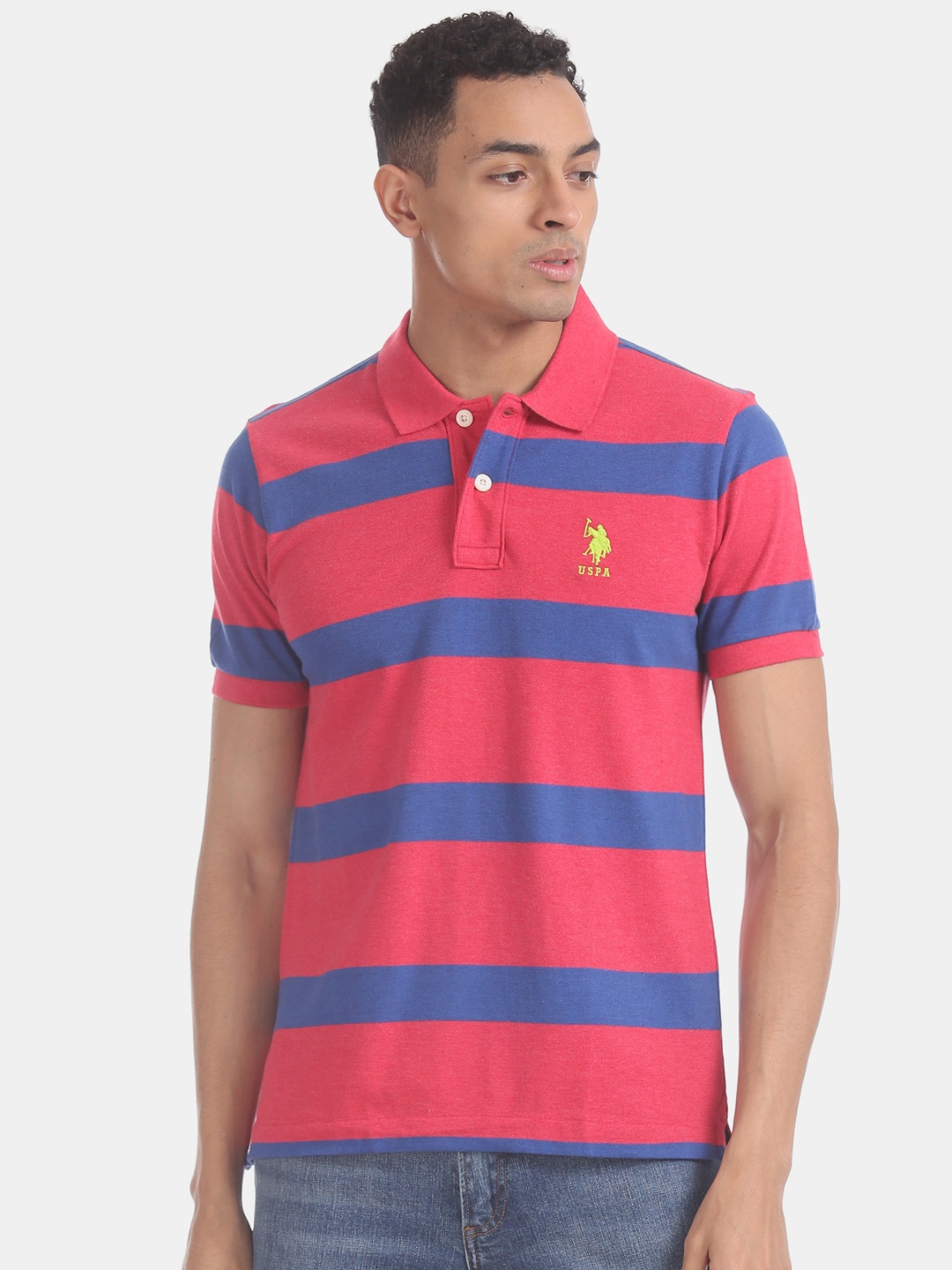 

U.S. Polo Assn. Men Red & Blue Striped Polo Collar T-shirt