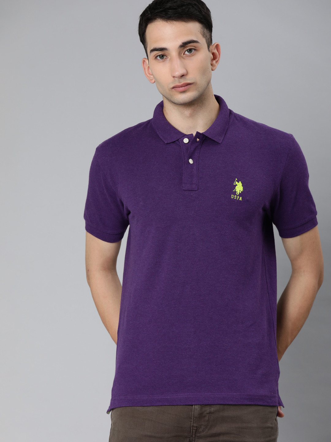

U.S. Polo Assn. Men Purple Solid Polo Collar T-shirt