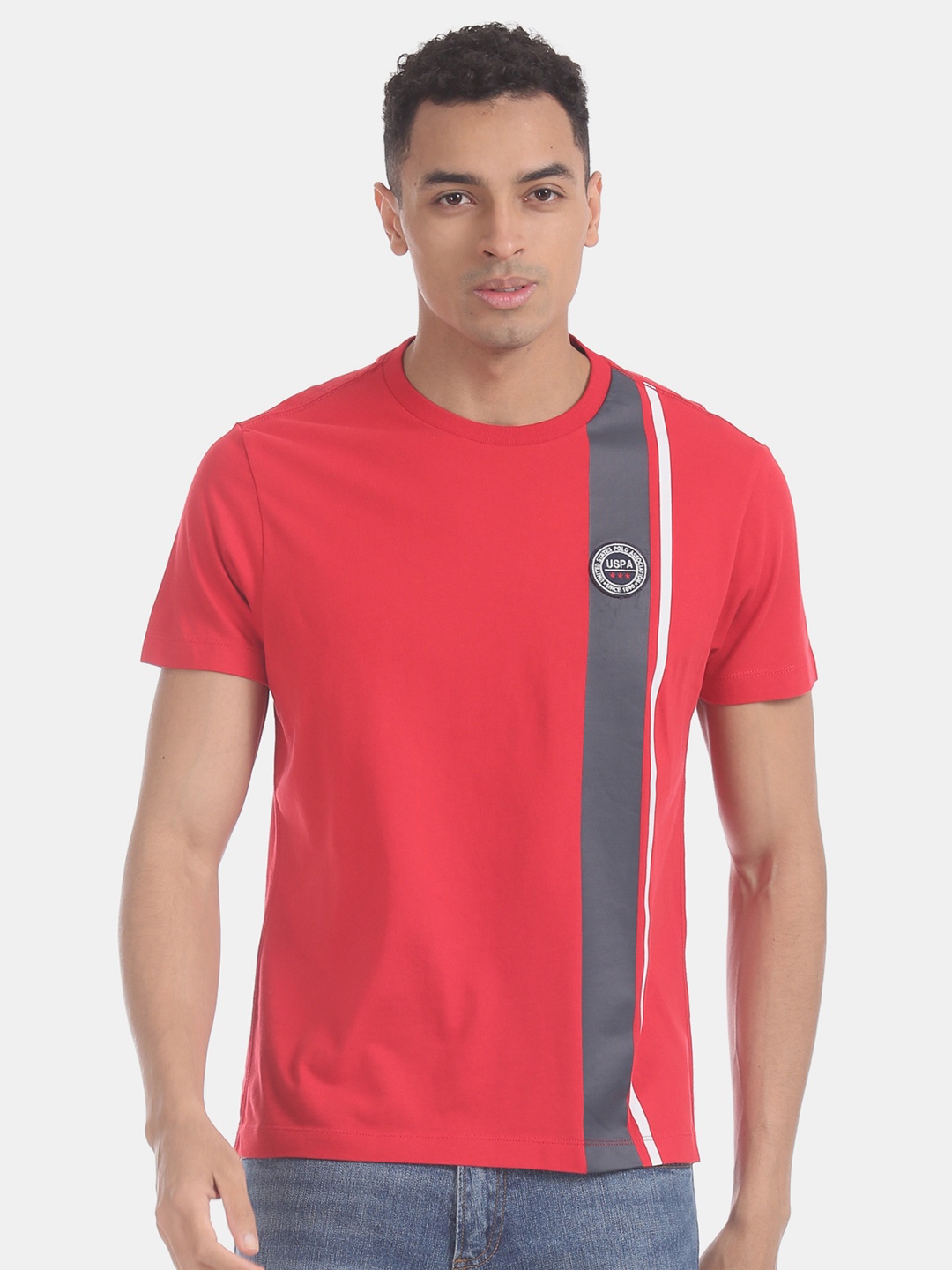 

U.S. Polo Assn. Men Red & Black Striped Round Neck T-shirt
