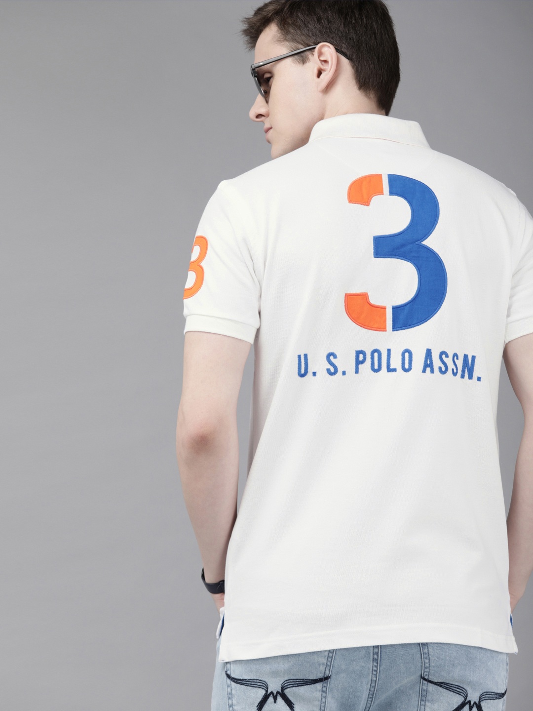 

U.S. Polo Assn. Men White Solid Polo Collar Pure Cotton T-shirt