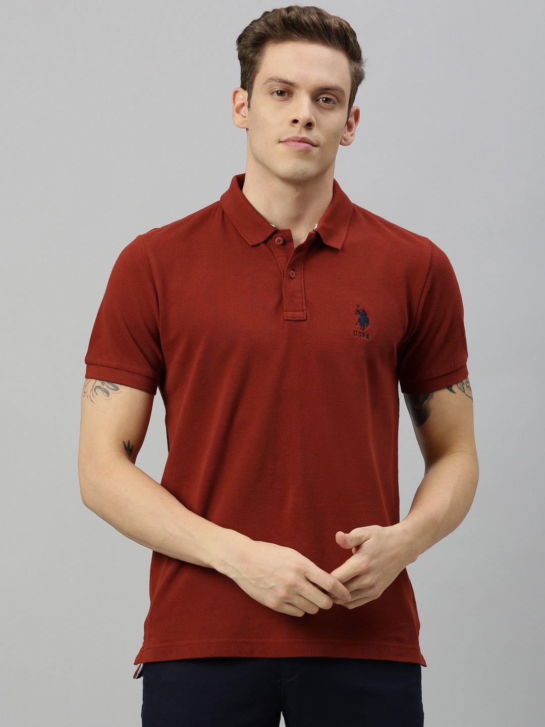 

U.S. Polo Assn. Men Maroon Solid Polo Collar T-shirt