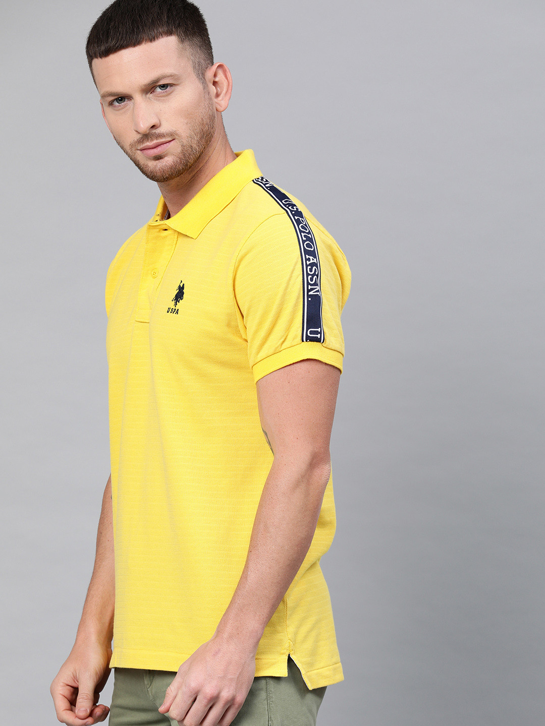

U.S. Polo Assn. Men Yellow Solid Polo Collar T-shirt