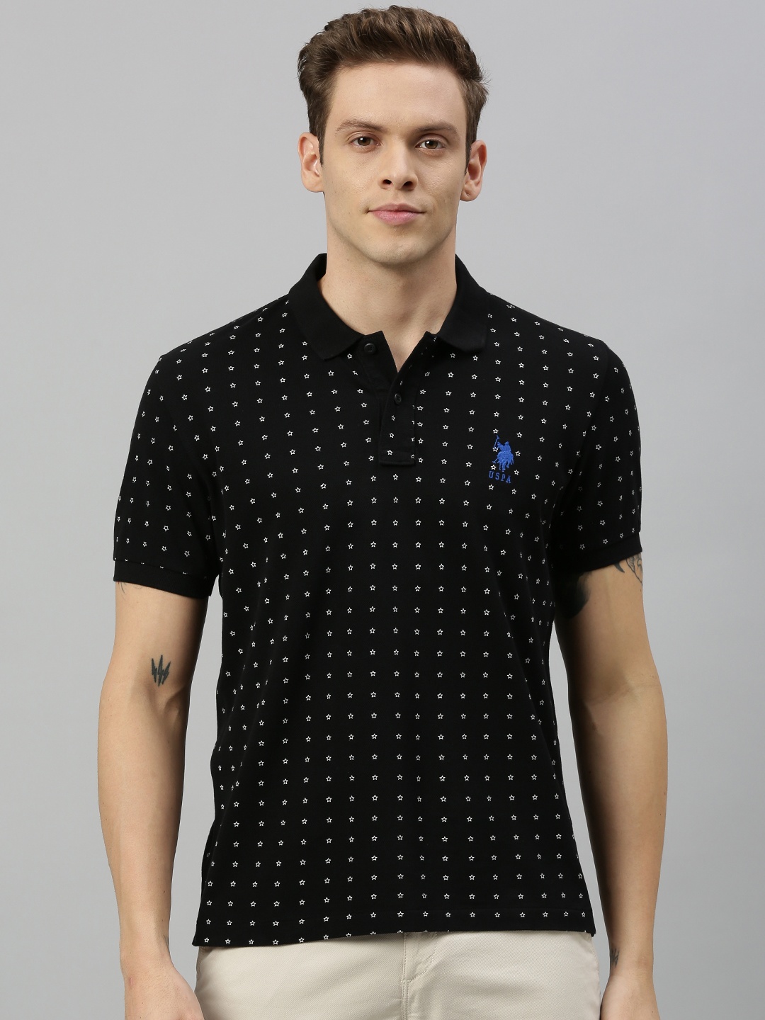 

U.S. Polo Assn. Men Black Printed Polo Collar T-shirt