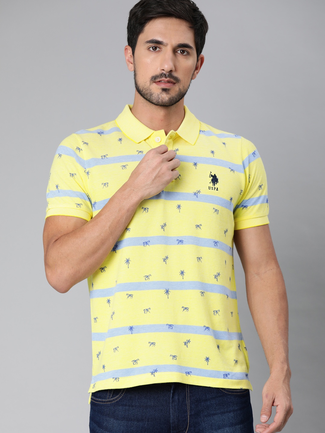 

U.S. Polo Assn. Men Yellow Striped Polo Collar T-shirt