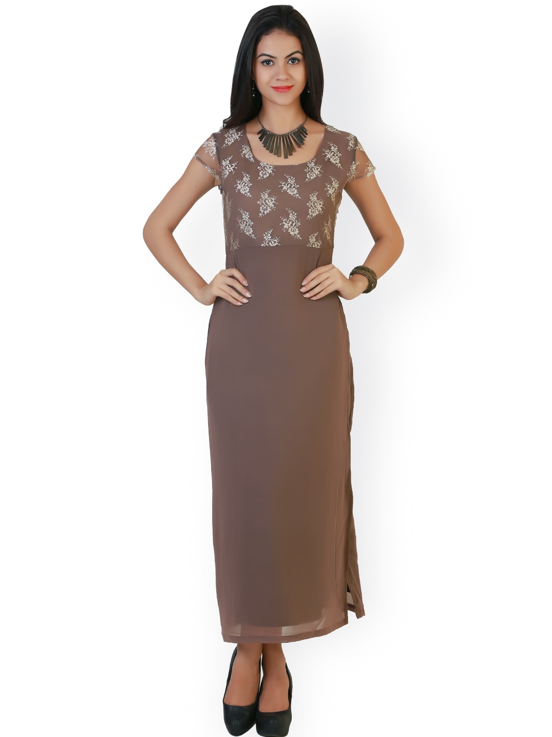 

Belle Fille Brown Printed Maxi Dress