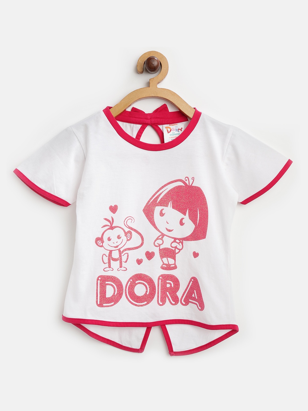 

Dora Girls White & Fuchsia Dora Printed Styled Back Pure Cotton Top