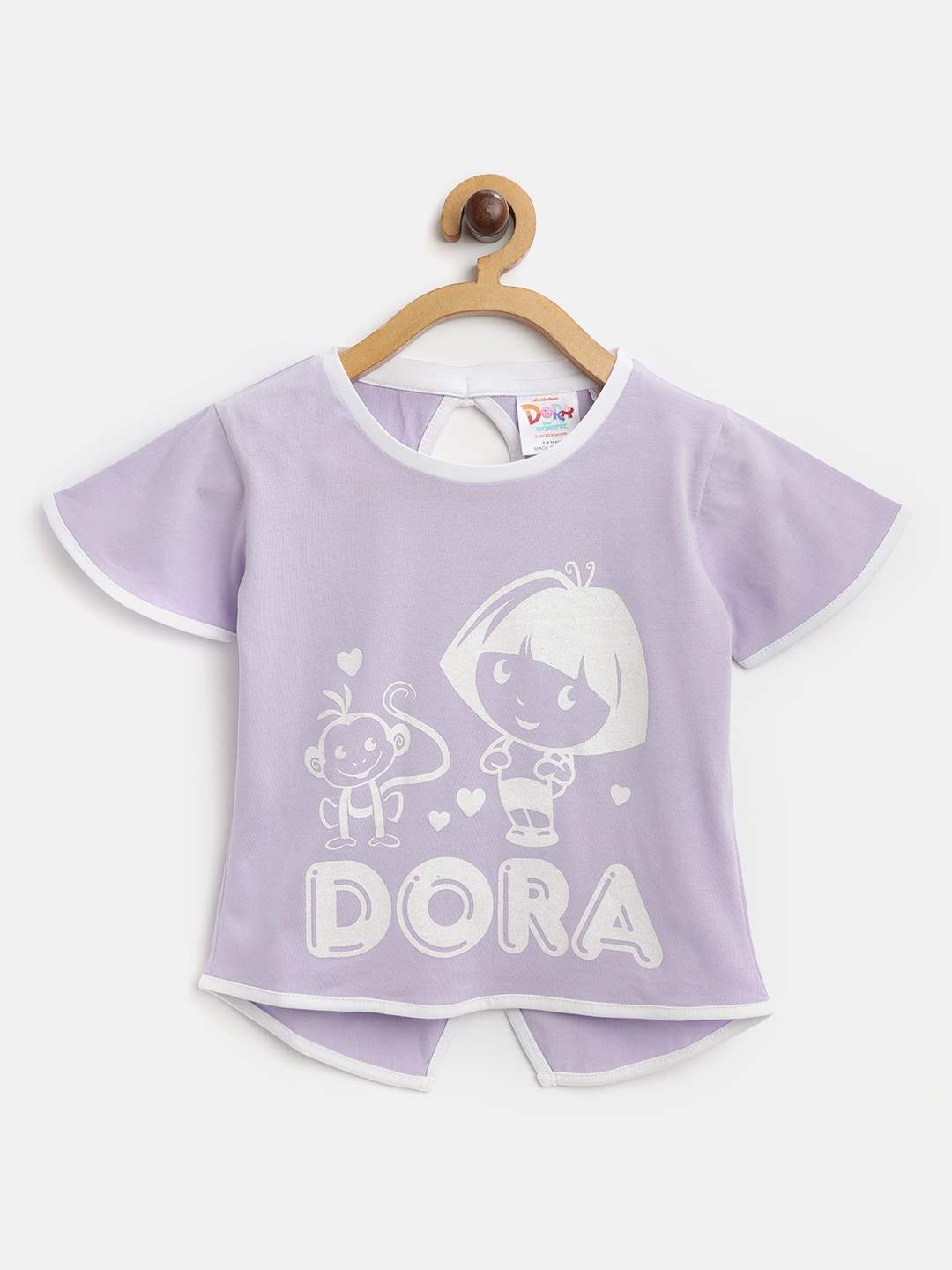 

toothless Girls Lavender & White Dora Printed Styled Back Pure Cotton Top