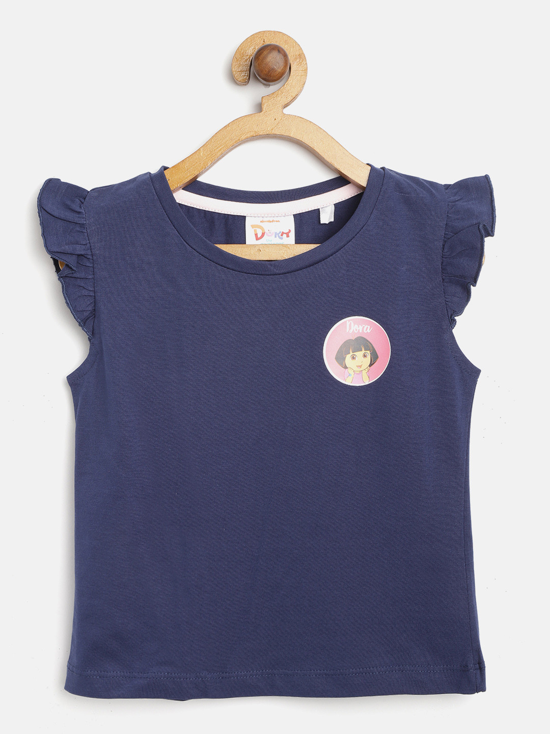 

toothless Girls Navy Blue Solid Pure Cotton Top