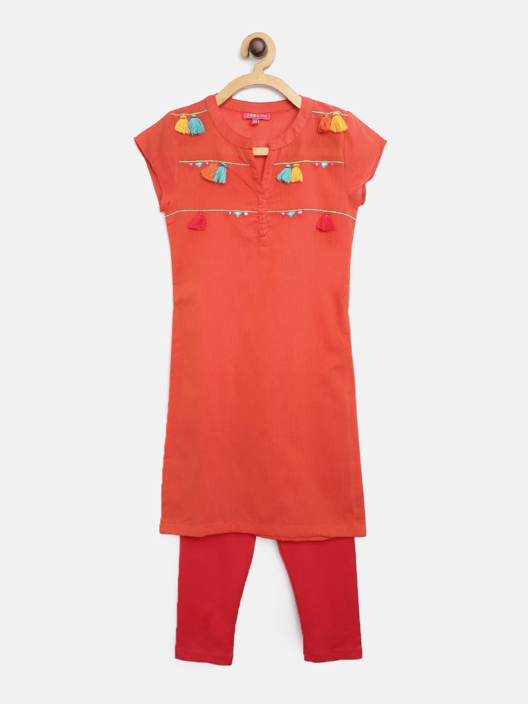 

Biba Girls Orange & Magenta Solid Kurta with Leggings