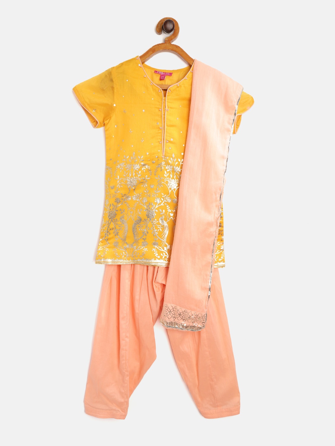 

Biba Girls Mustard Yellow & Golden Ethnic Motifs Print Kurta with Salwar & Dupatta