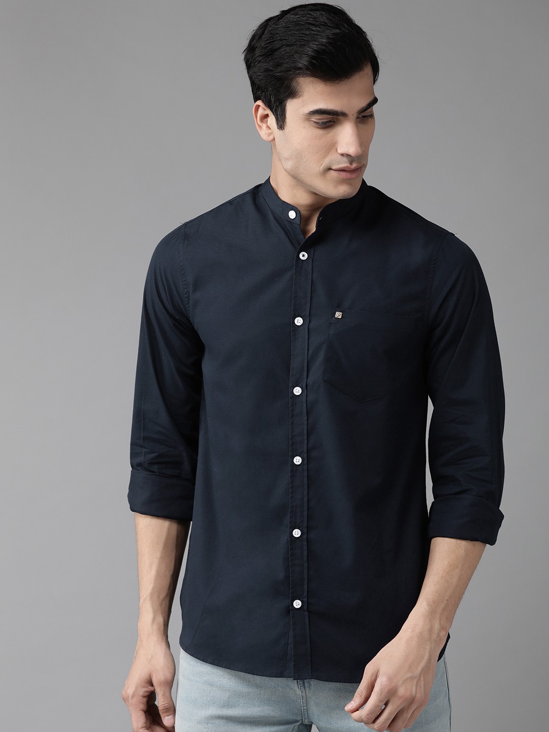 

Hubberholme Men Navy Blue Regular Fit Solid Casual Shirt