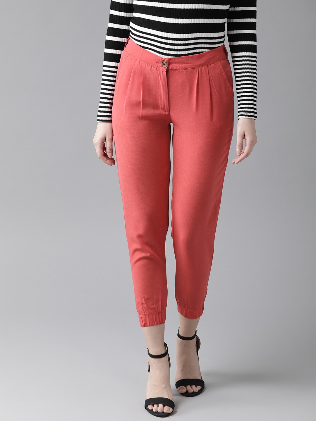 

Hubberholme Women Coral Red Slim Fit Solid Cropped Joggers