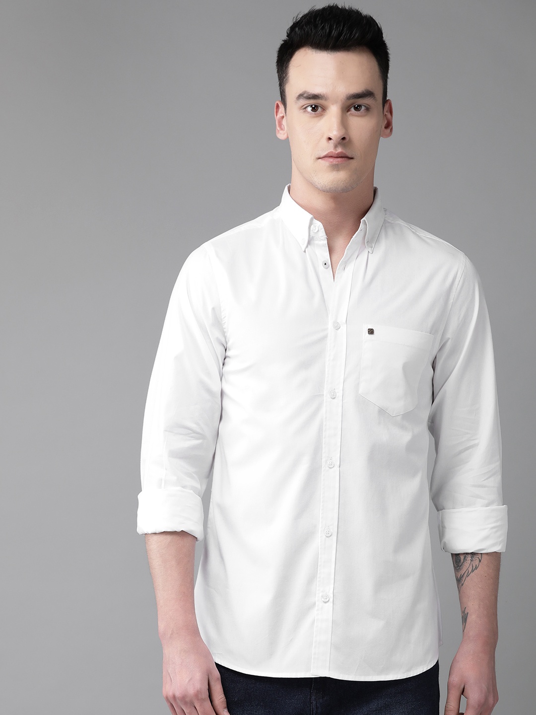 

Hubberholme Men White Regular Fit Solid Casual Shirt
