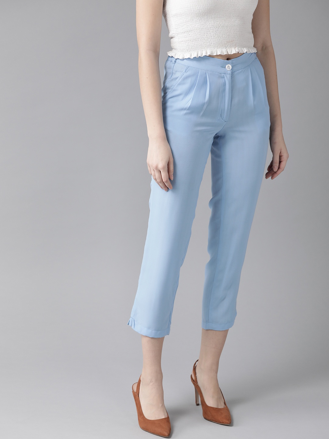 

Hubberholme Women Blue Slim Fit Solid Cropped Regular Trousers