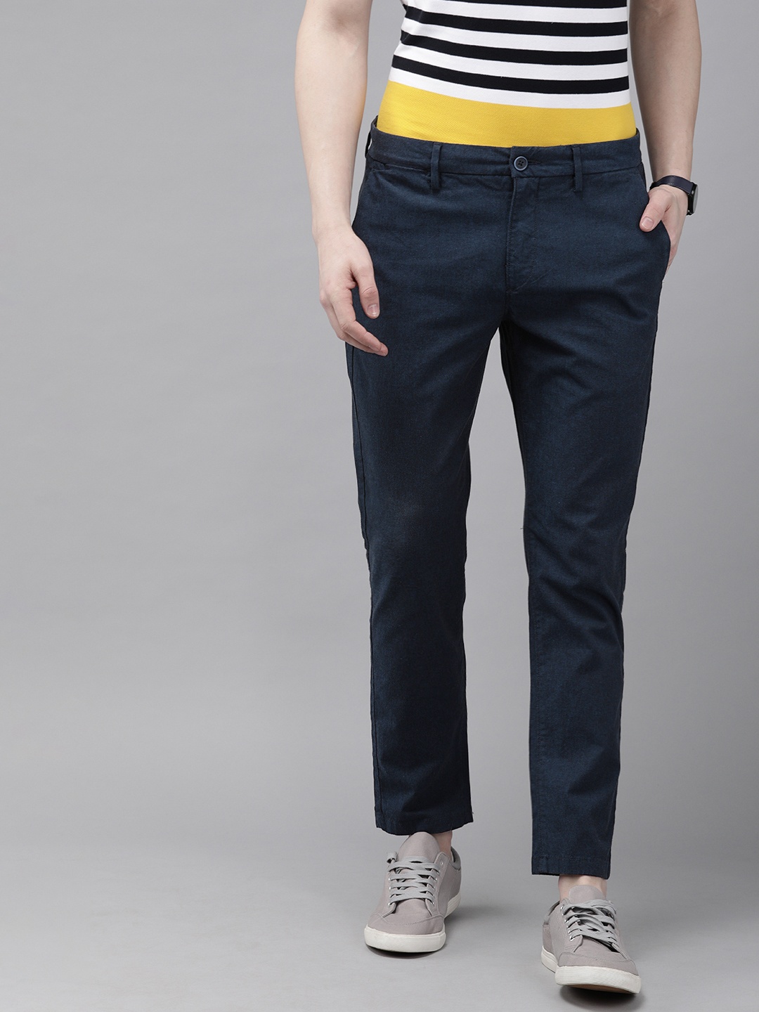 

U.S. Polo Assn. Men Navy Blue AUSTIN Trim Fit Solid Regular Trousers