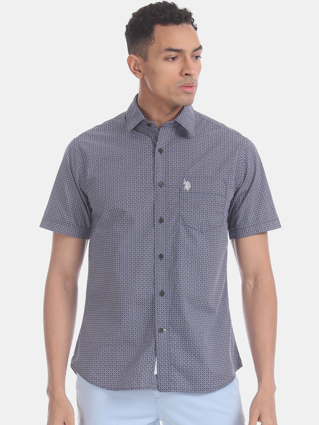 

U.S. Polo Assn. Men Navy Blue Regular Fit Printed Casual Shirt