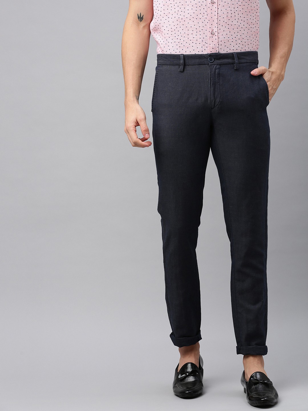 

U.S. Polo Assn. Men Navy Blue Austin Trim Fit Solid Regular Trousers