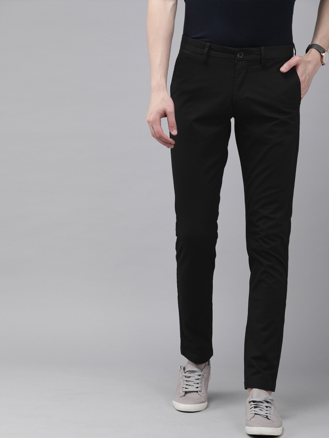 

U.S. Polo Assn. Men Black AUSTIN Trim Fit Solid Regular Trousers
