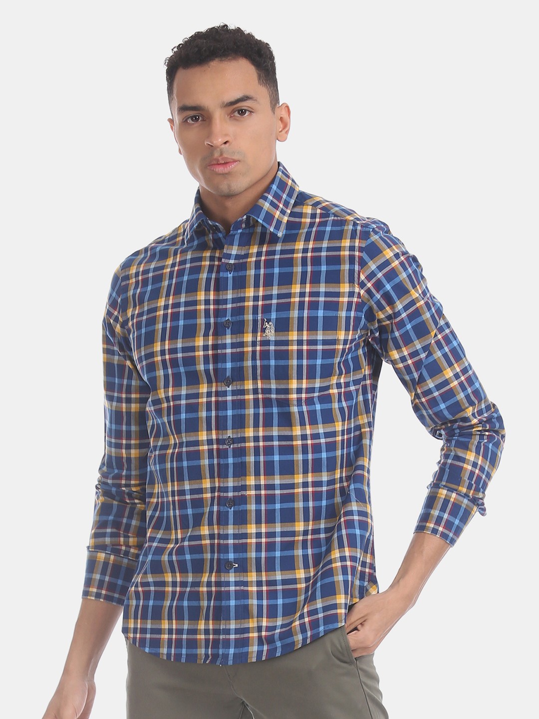 

U.S. Polo Assn. Men Blue Regular Fit Checked Casual Shirt