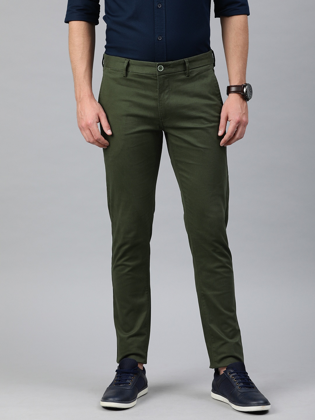 

U.S. Polo Assn. Men Olive Green Austin Trim Fit Solid Regular Trousers