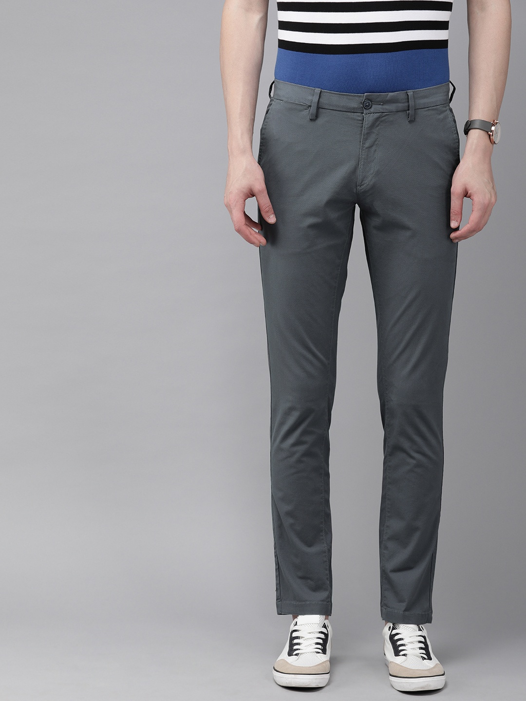 

U.S. Polo Assn. Men Grey AUSTIN Trim Fit Solid Regular Trousers