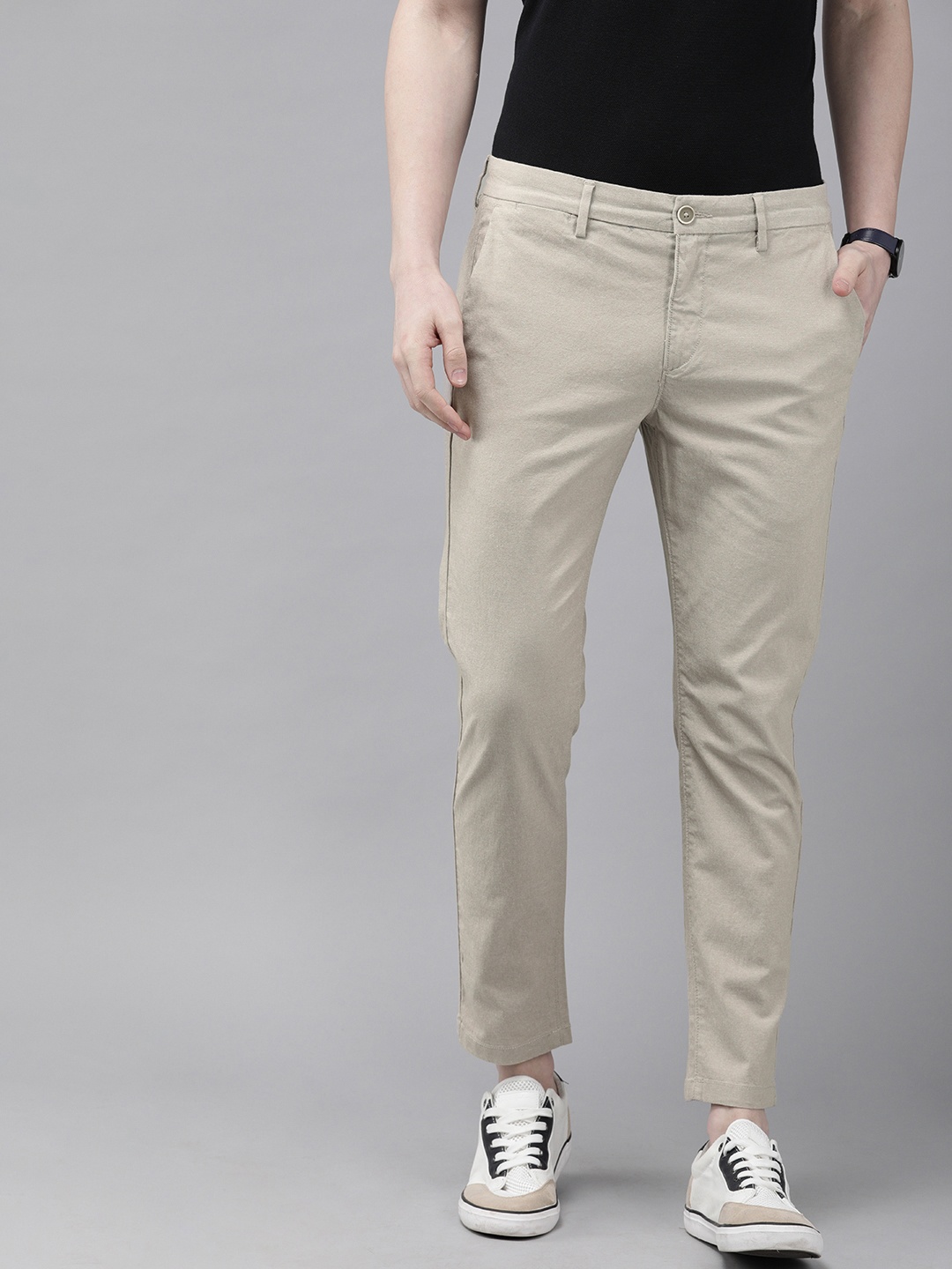

U.S. Polo Assn. Men Grey AUSTIN Trim Fit Solid Regular Trousers