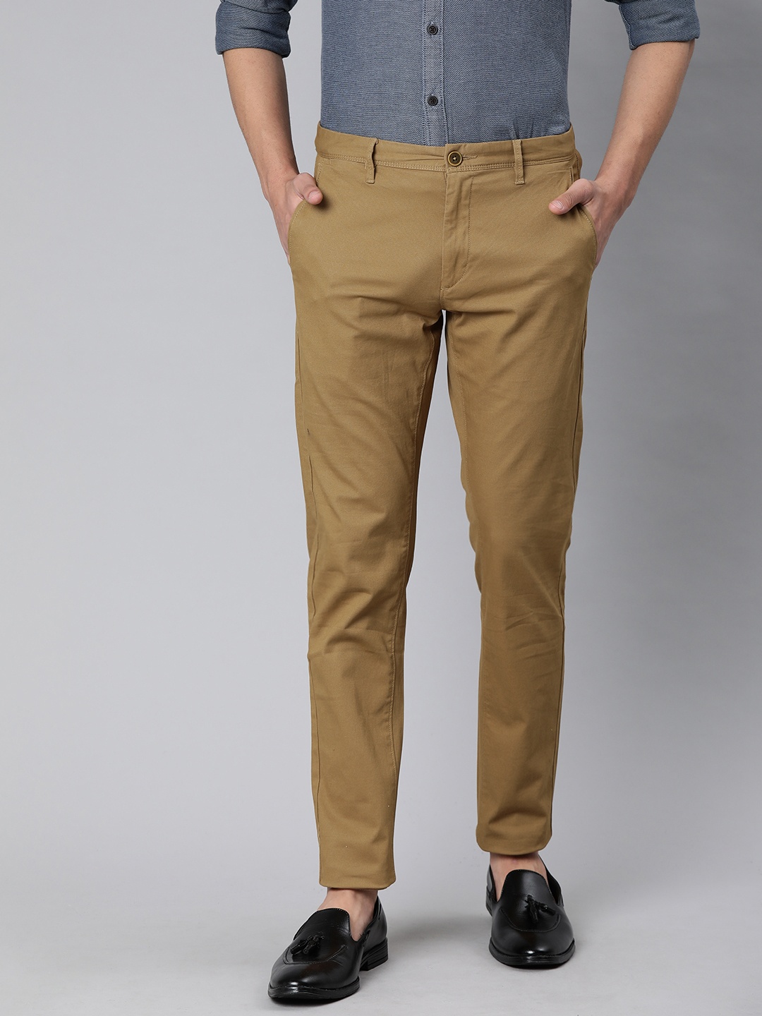 

U.S. Polo Assn. Men Khaki Brown Austin Trim Fit Solid Regular Trousers