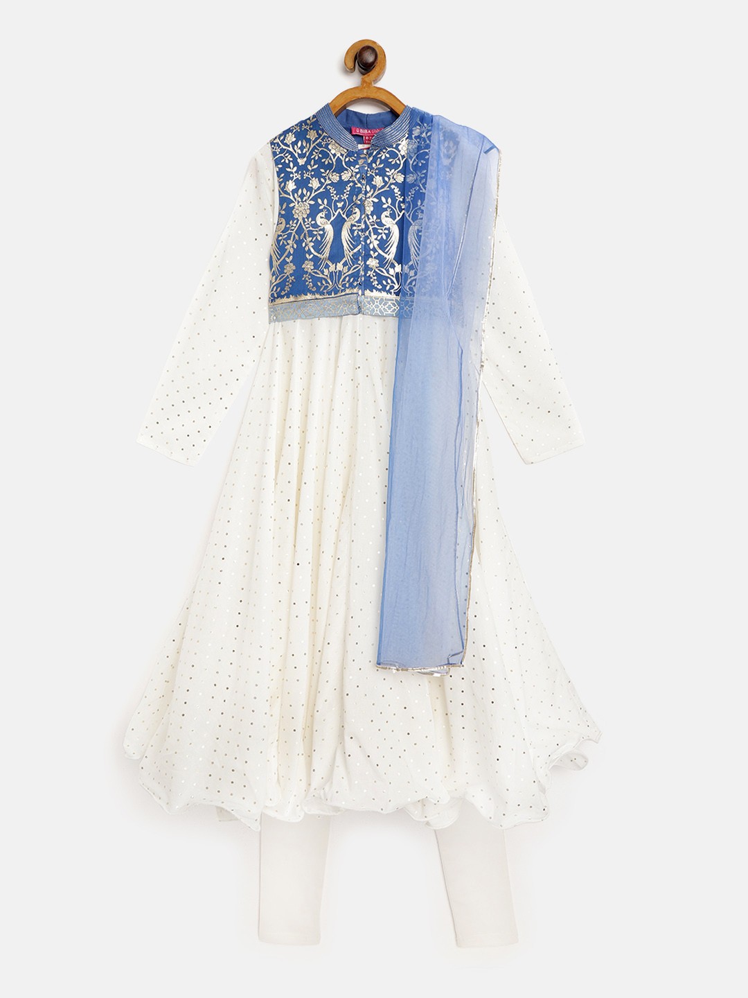 

Biba Girls Blue & Off-White Printed Kurta with Leggings & Dupatta