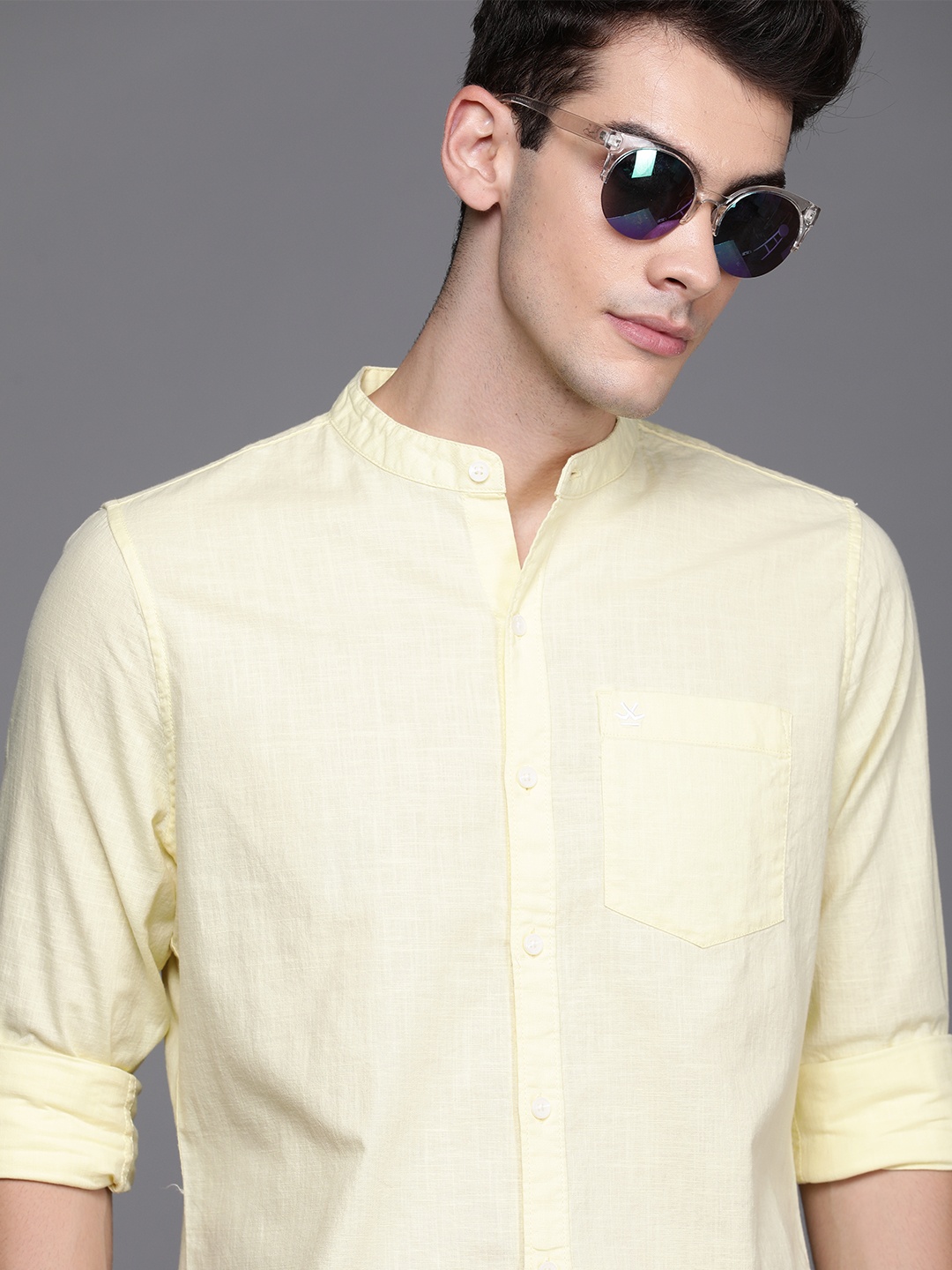 

WROGN Men Yellow Slim Fit Mandarin Collar Casual Shirt