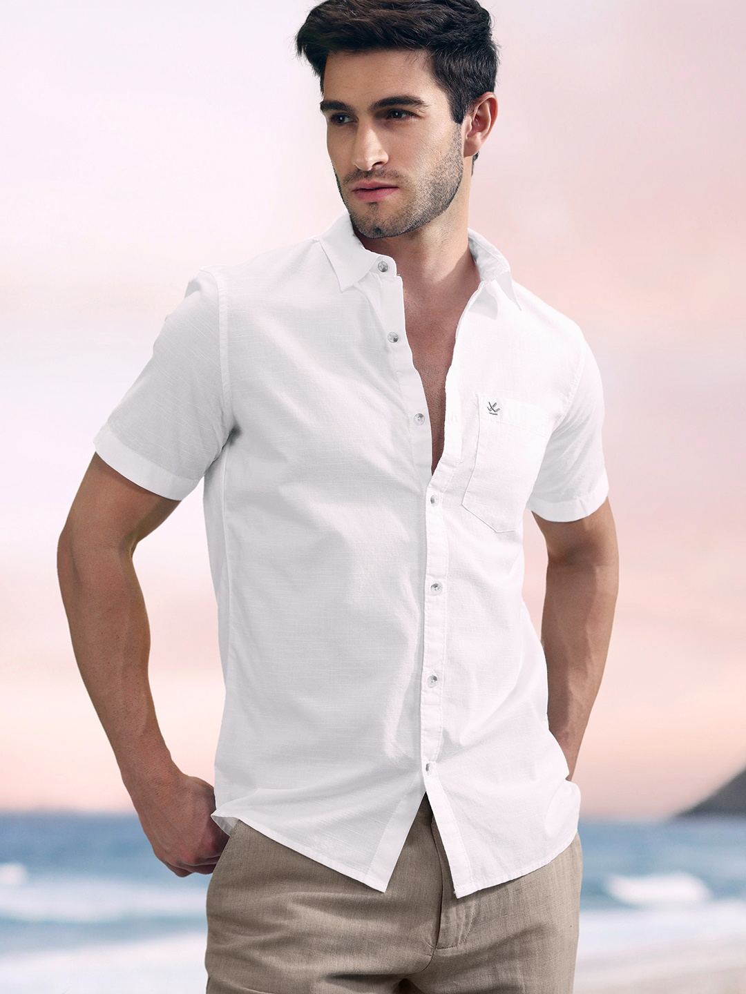 

WROGN Men White Slim Fit Solid Casual Shirt