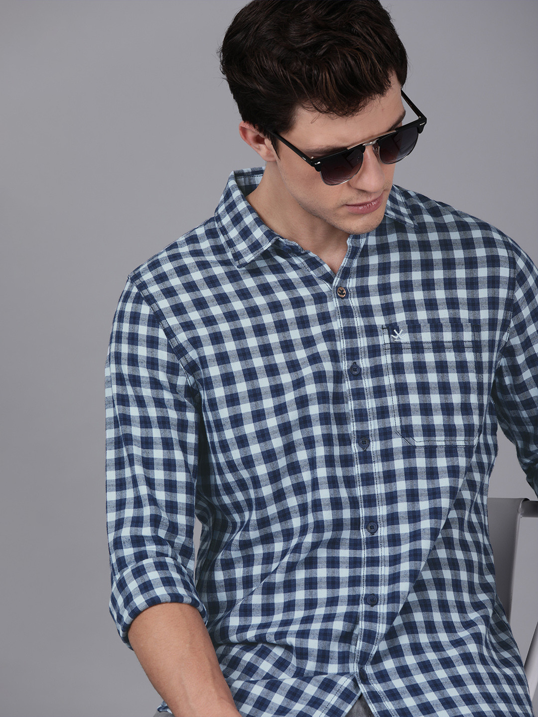 

WROGN Men Navy Blue Slim Fit Checked Casual Shirt