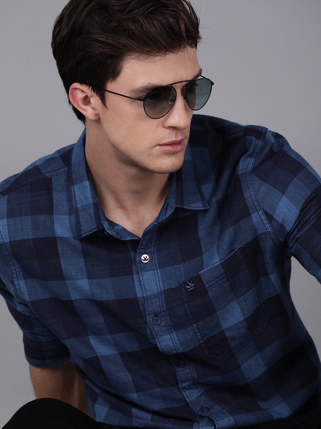 

WROGN Men Blue Slim Fit Checked Casual Shirt