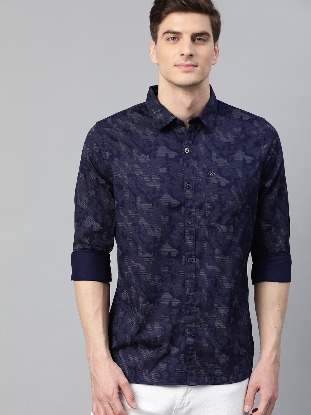 

WROGN Men Navy Blue Slim Fit Printed Casual Shirt