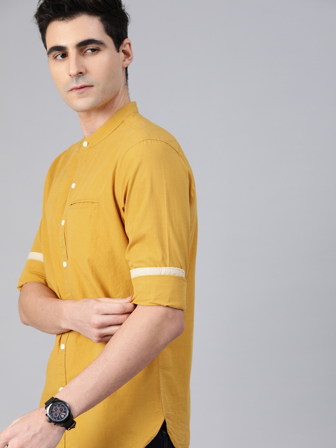 

WROGN Men Mustard Yellow Slim Fit Solid Casual Shirt