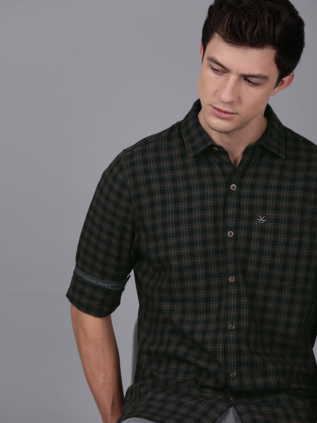 

WROGN Men Black & Grey Slim Fit Checked Casual Shirt
