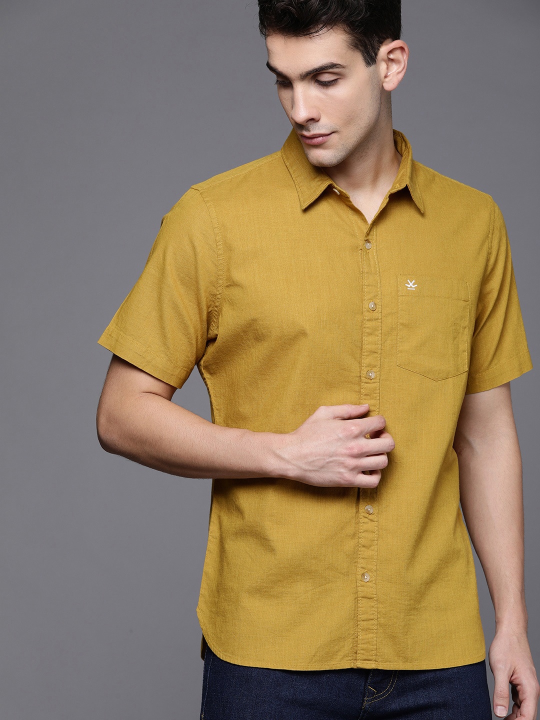 

WROGN Men Mustard Yellow Slim Fit Solid Casual Shirt