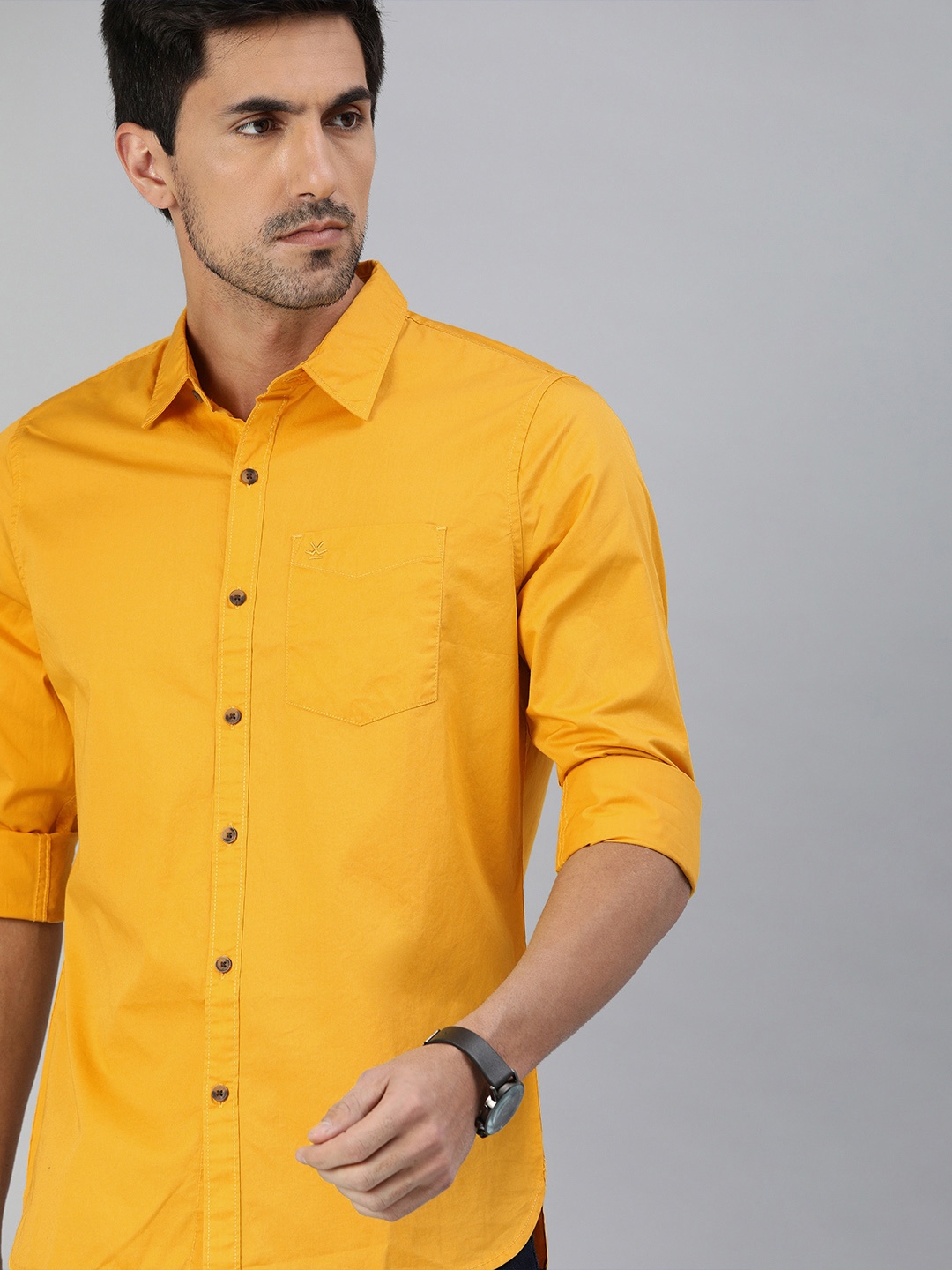 

WROGN Men Yellow Slim Fit Solid Casual Shirt