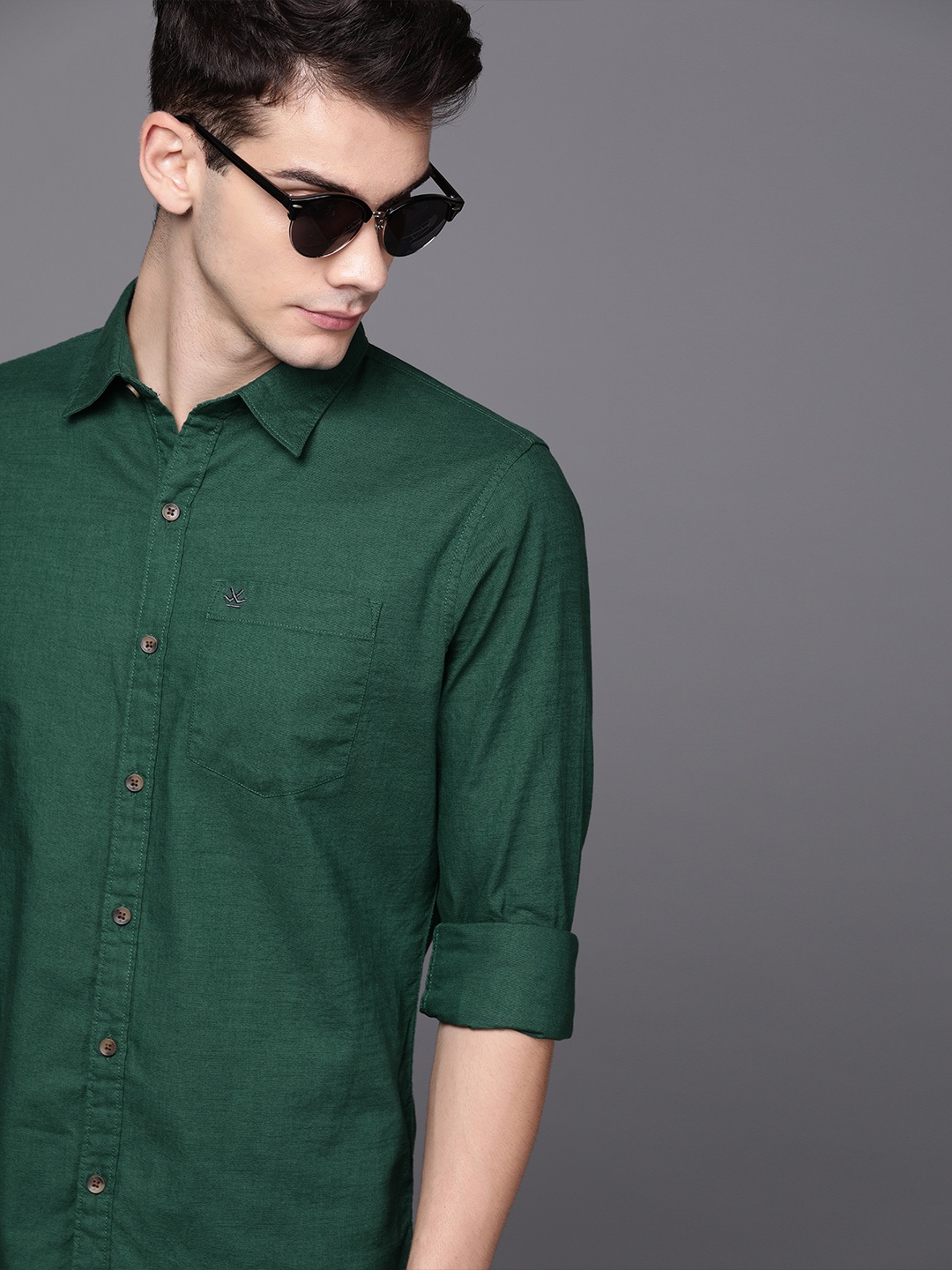 

WROGN Men Green Slim Fit Solid Casual Shirt