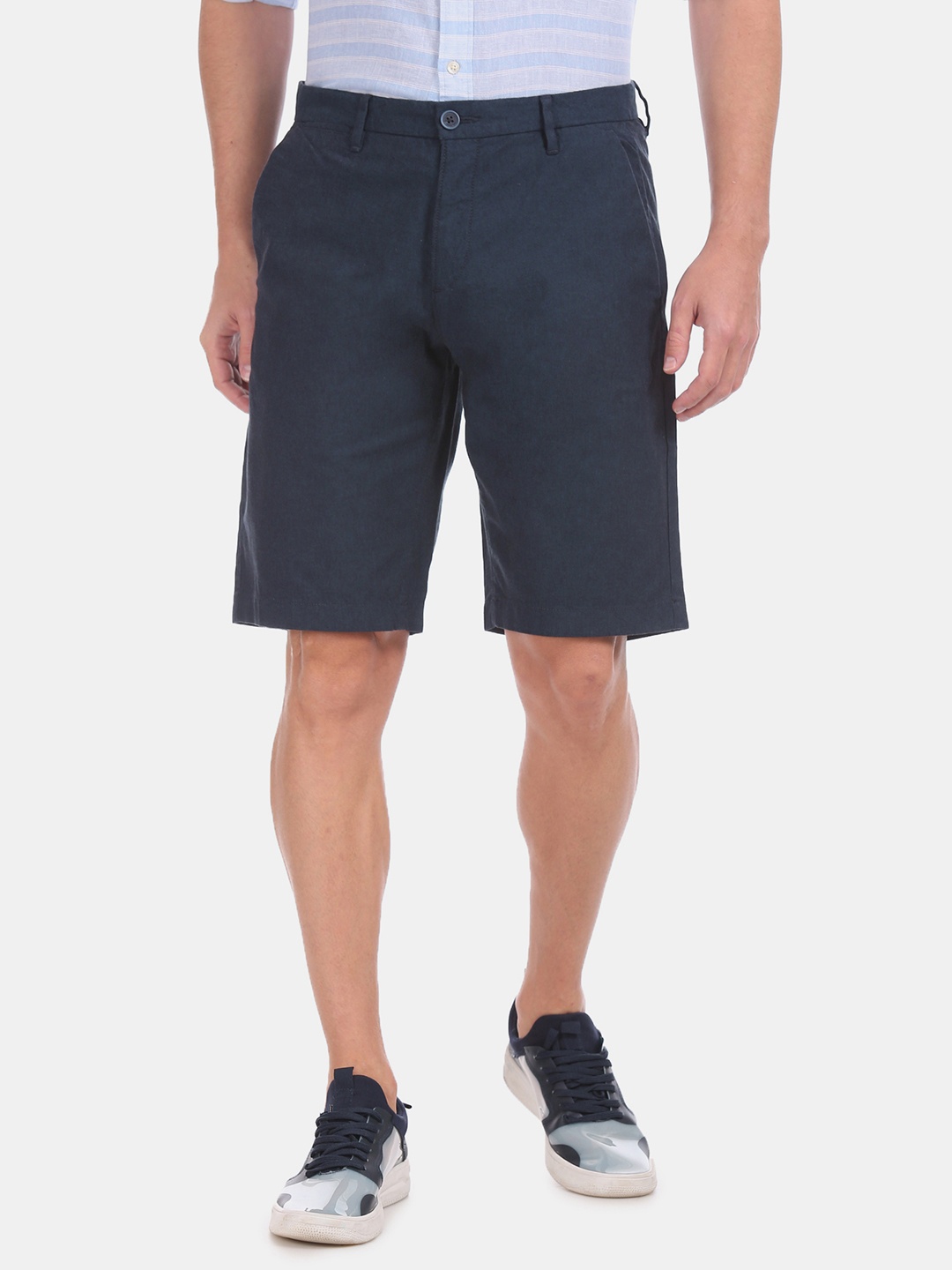 

U.S. Polo Assn. Men Navy Blue Solid Slim Fit Regular Shorts