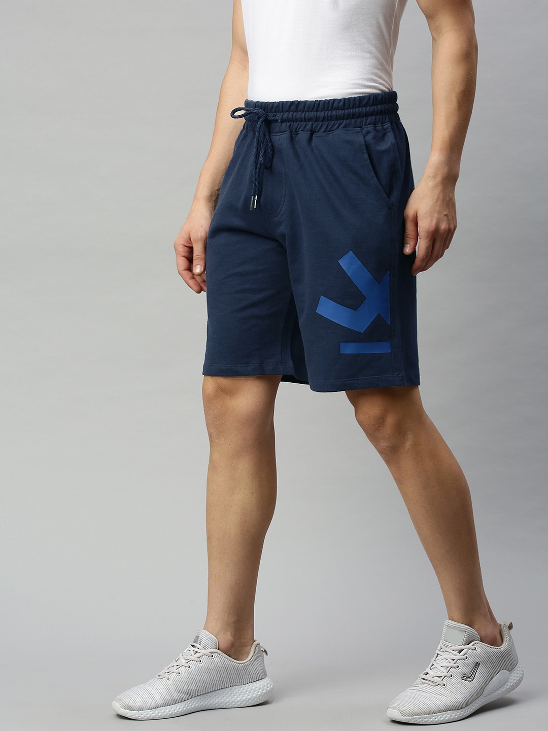 

WROGN Men Navy Blue Printed Regular Fit Sports Shorts