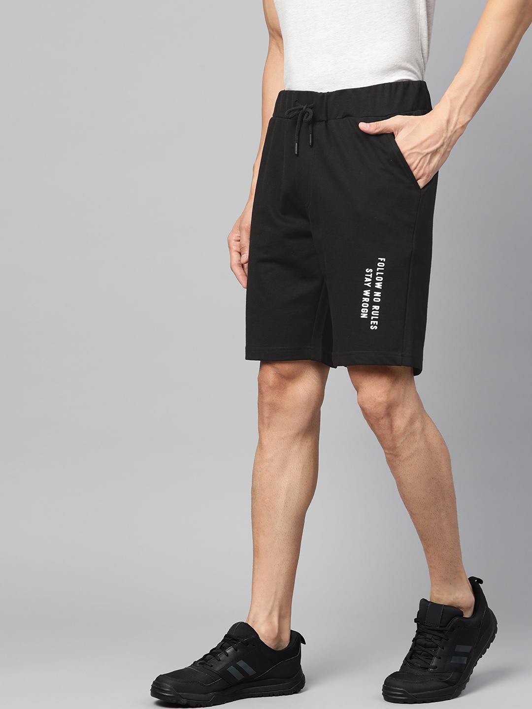 

WROGN Men Black Solid Regular Shorts
