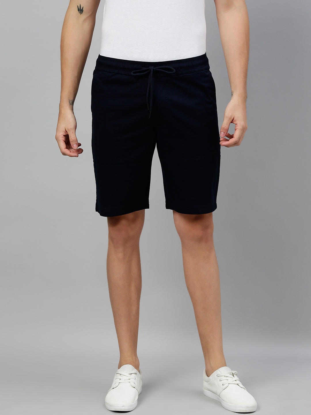 

WROGN Men Navy Blue Solid Slim Fit Regular Shorts