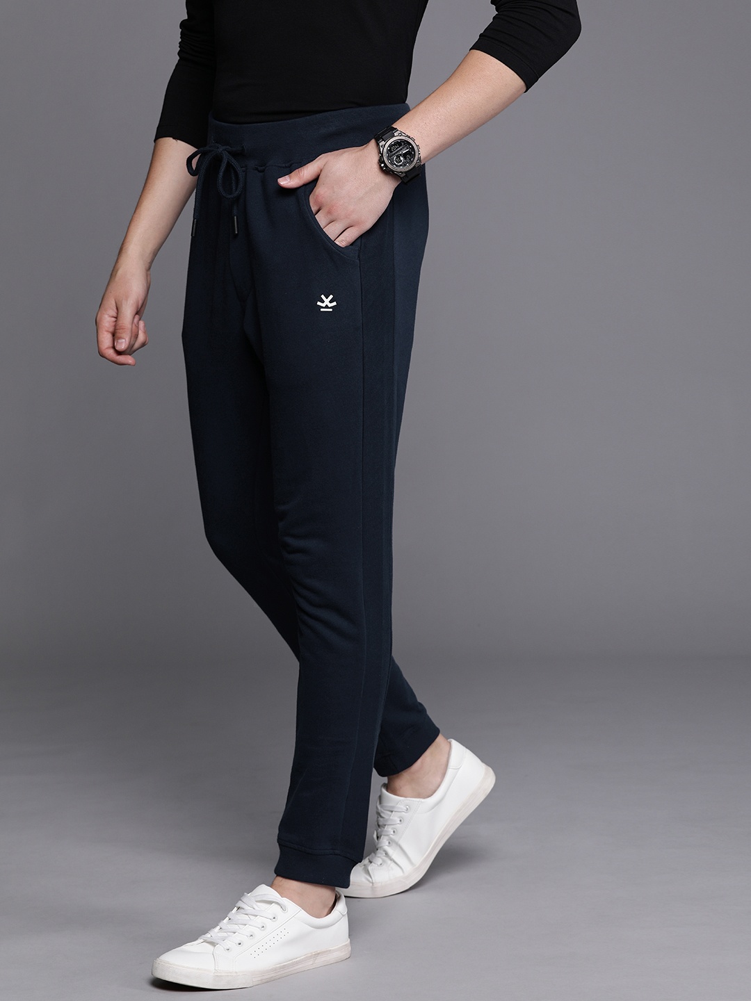 

WROGN Men Navy Blue Solid Slim Fit joggers