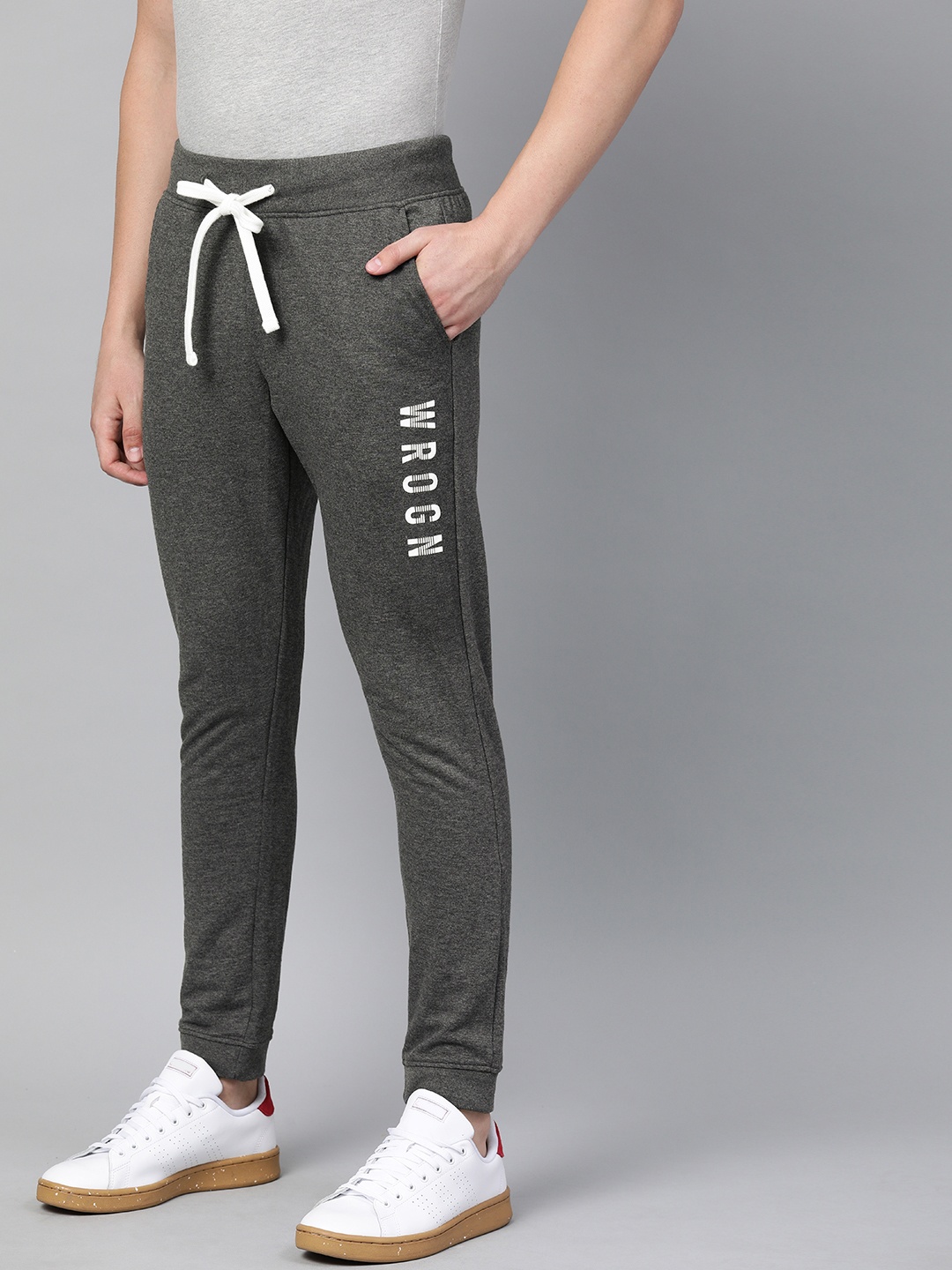 

WROGN Men Grey Solid Straight Fit Joggers With Printed Detailing